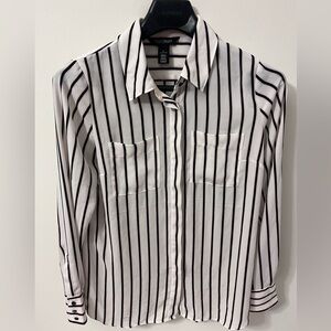 White House Black Market Pink White and Black Striped Button Down Shirt